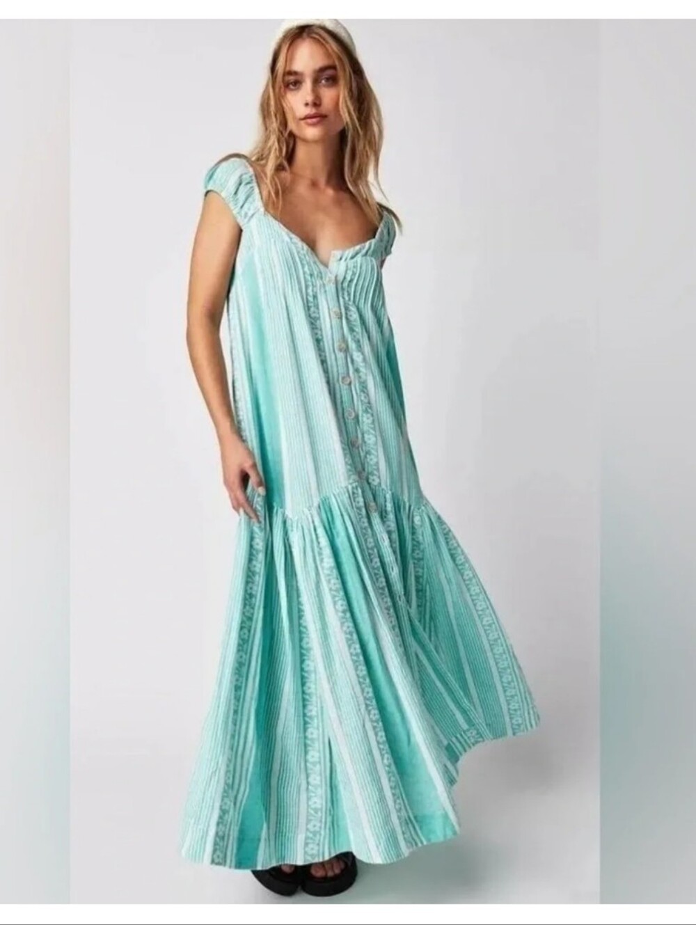 Free People Mabel Maxi Dress | XS | Seafoam Mint Green | 100% Cotton